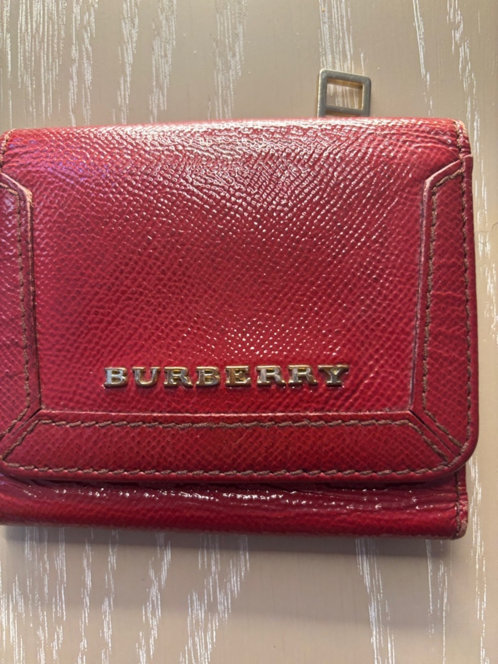Burberry Red Saffiano Leather Compact Wallet with Gold Logo